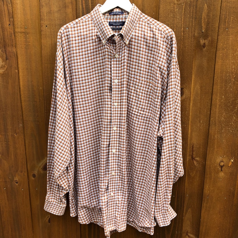 Daniel Cremieux 2XL Plaid Shirt Orange Blue Brown